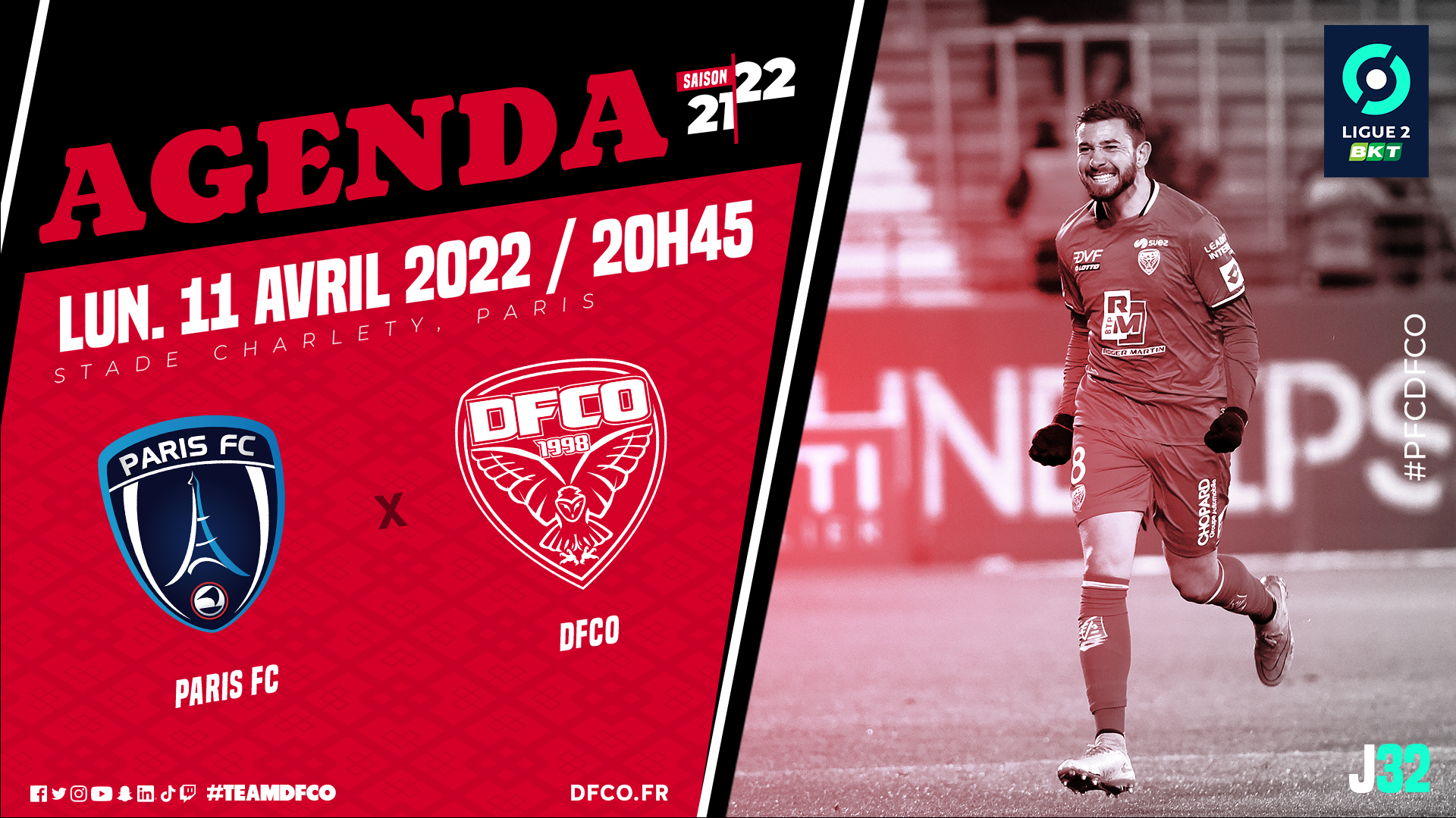 Paris FC – DFCO programmé le 11/04 à 20h45