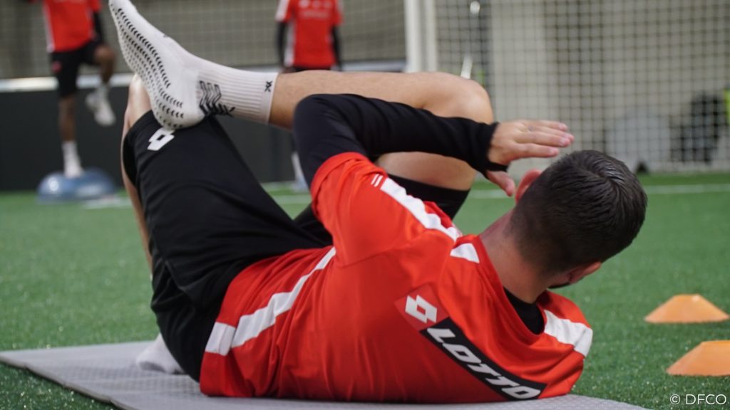 Mickaël Le Bihan lors de la séance en salle avant l'entraînement