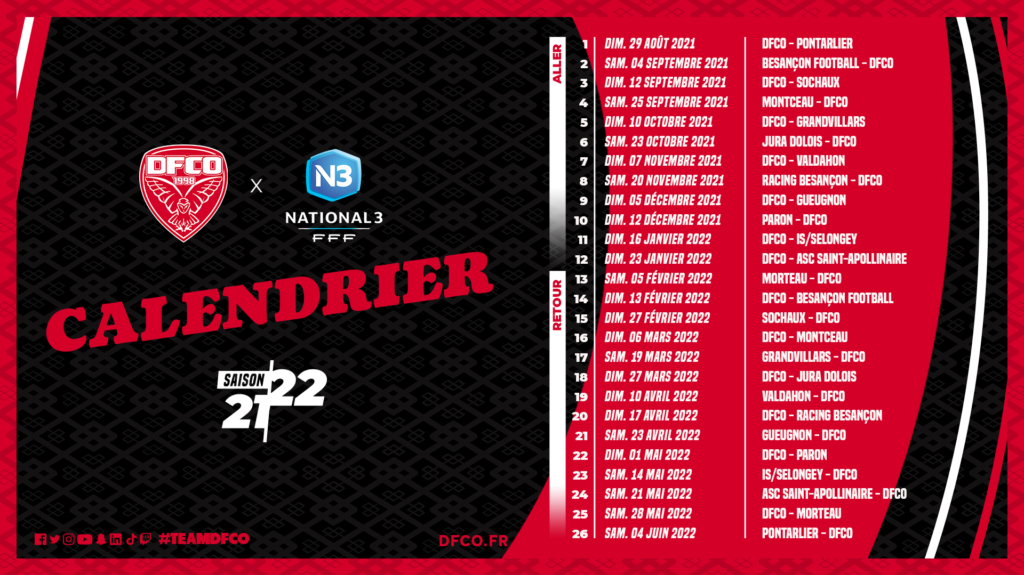 Le calendrier 21/22 de National 3 est sorti !