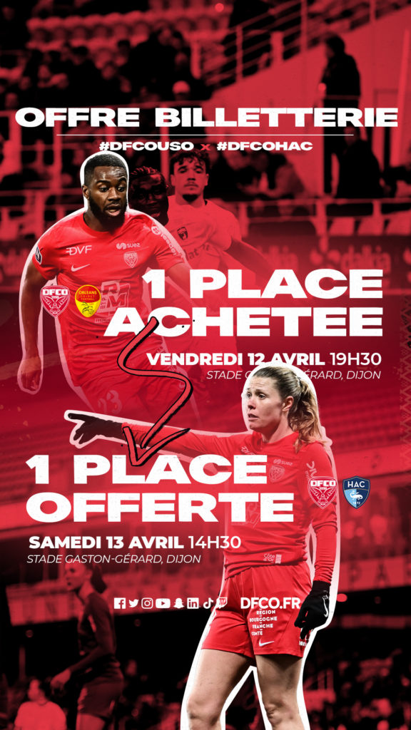 Offre Billetterie DFCO : 1 place achetée = 2 matchs !